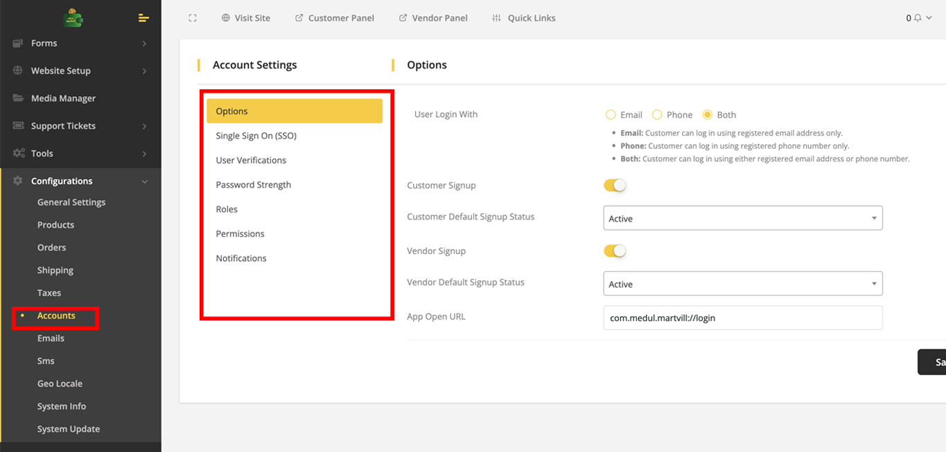 User tab of User exporting