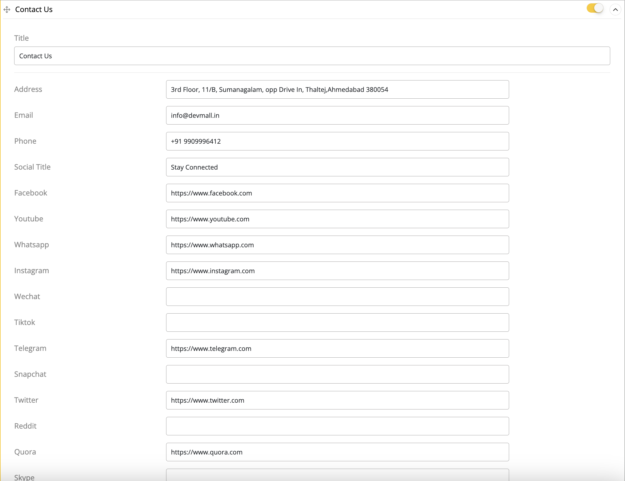 User tab of User exporting