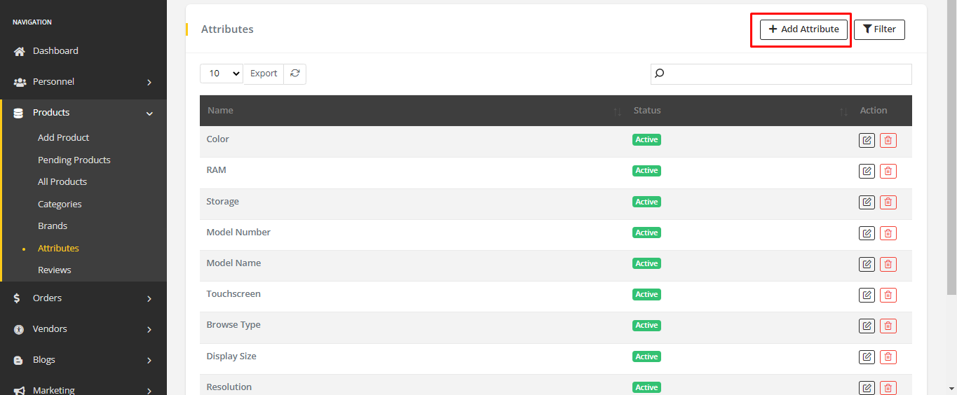 User tab of User exporting