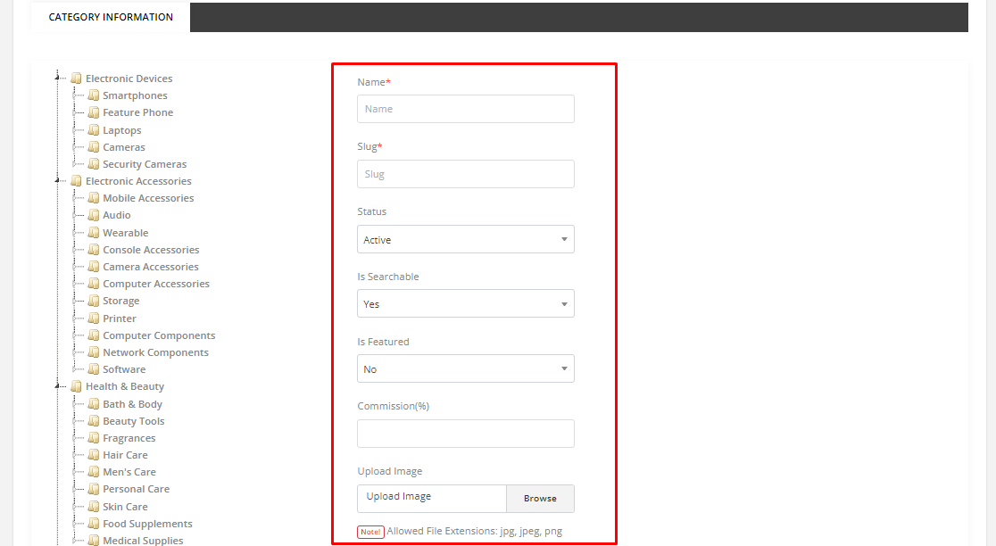 User tab of User exporting