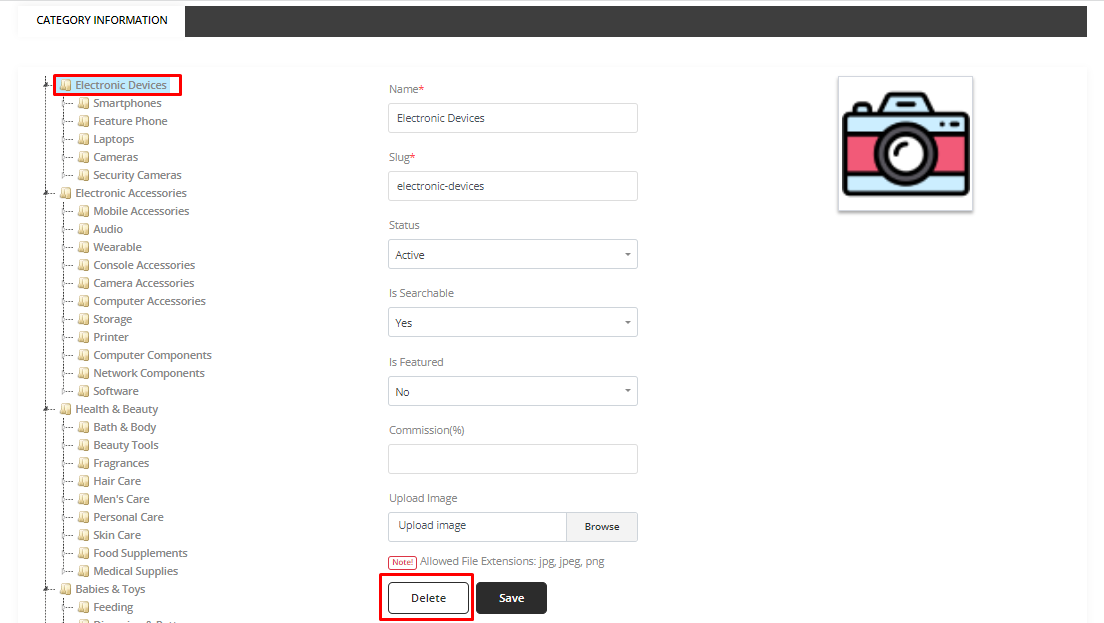 User tab of User exporting