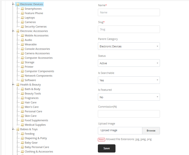 User tab of User exporting