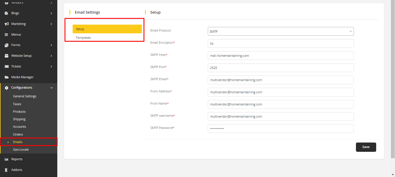 User tab of User exporting
