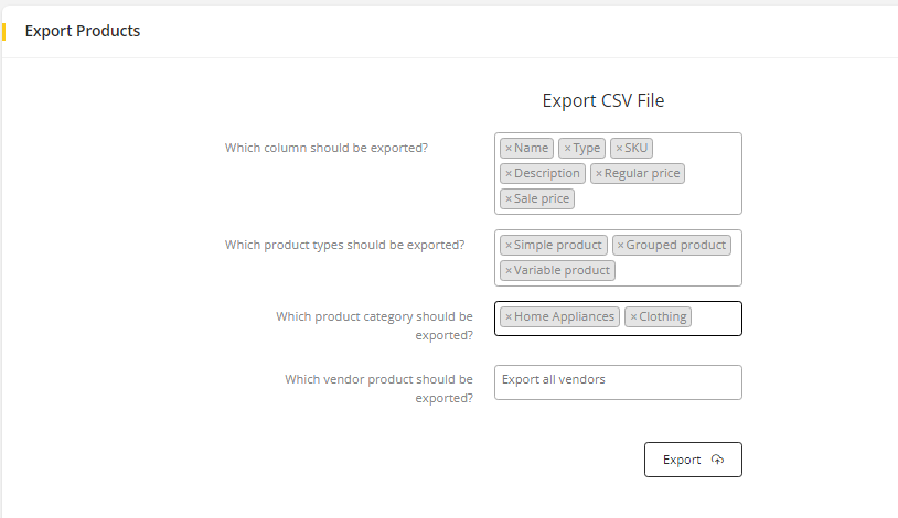 User tab of User exporting
