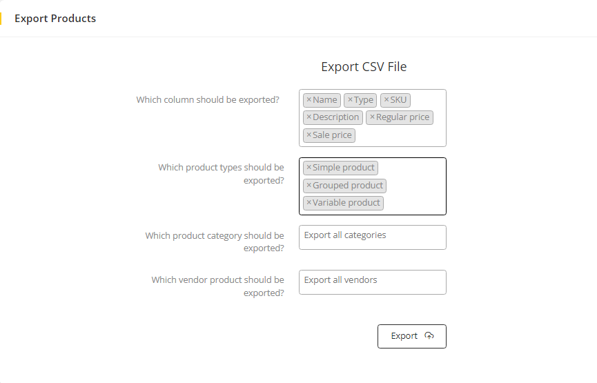 User tab of User exporting