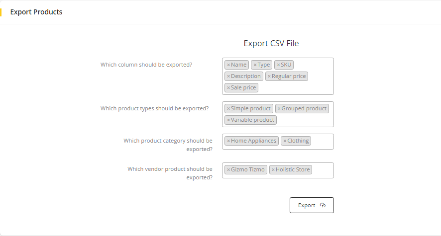 User tab of User exporting