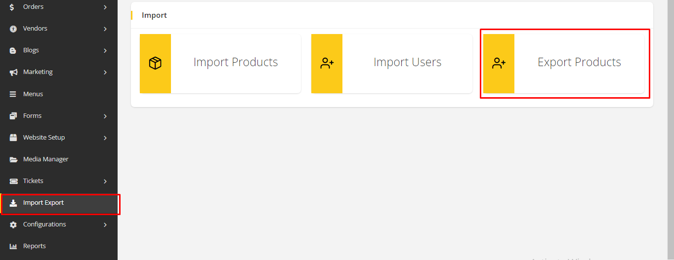 User tab of User exporting