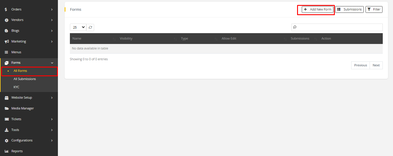 User tab of User exporting