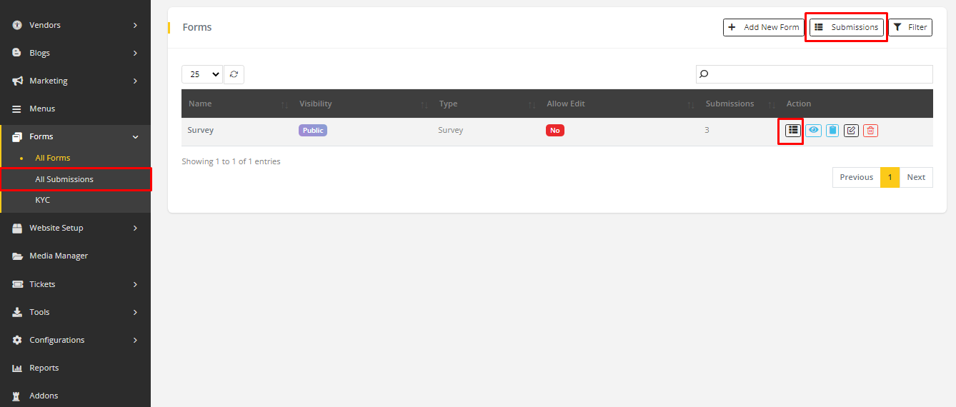 User tab of User exporting