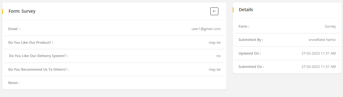 User tab of User exporting