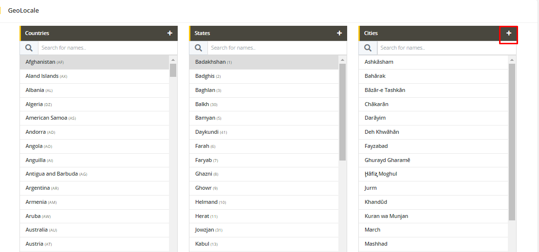 User tab of User exporting
