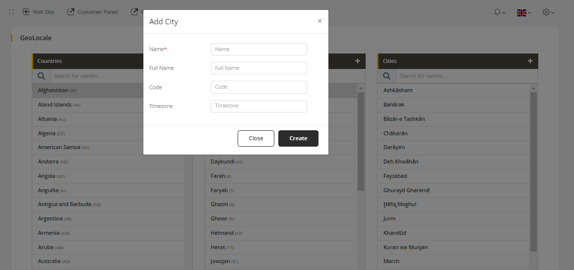 User tab of User exporting