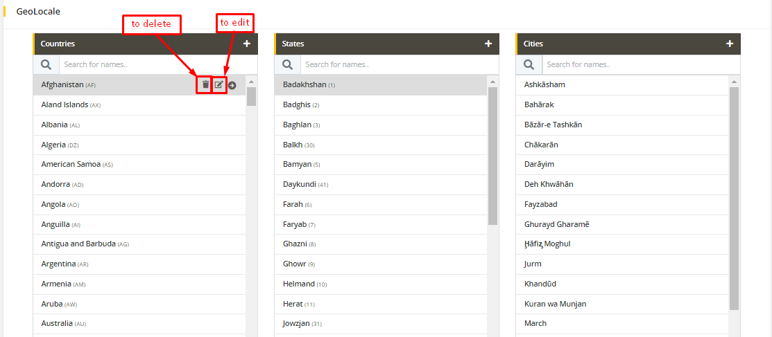User tab of User exporting