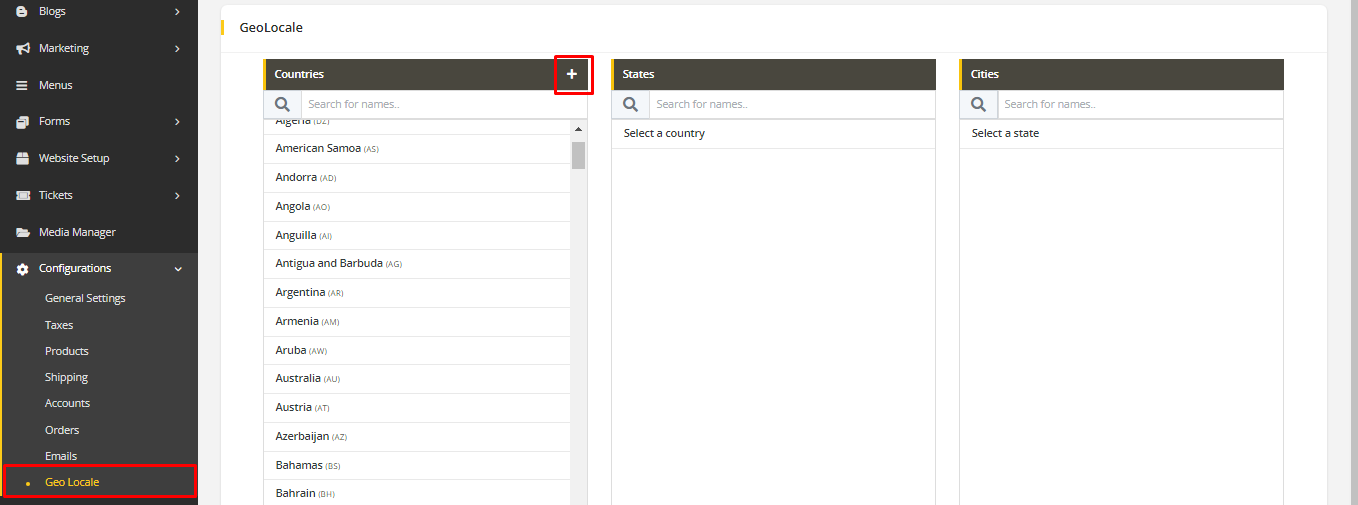 User tab of User exporting