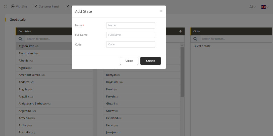 User tab of User exporting