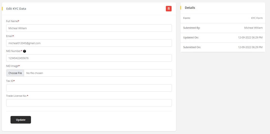 User tab of User exporting