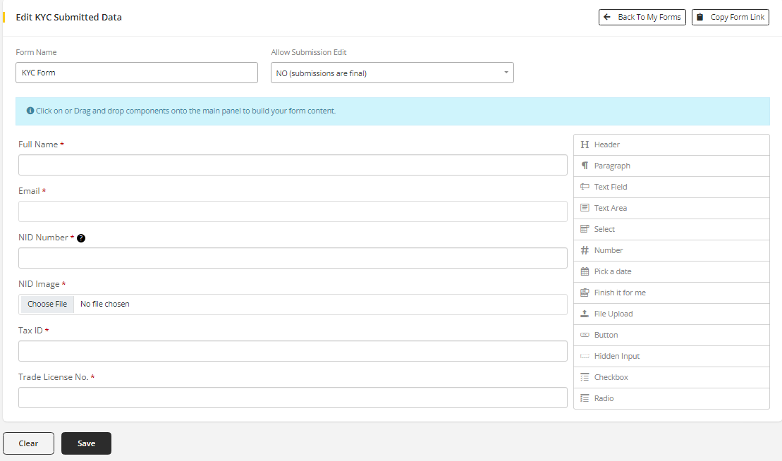 User tab of User exporting