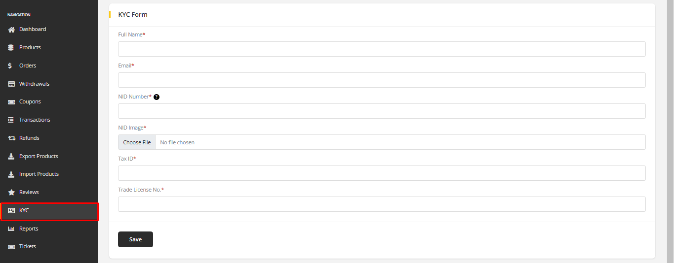 User tab of User exporting