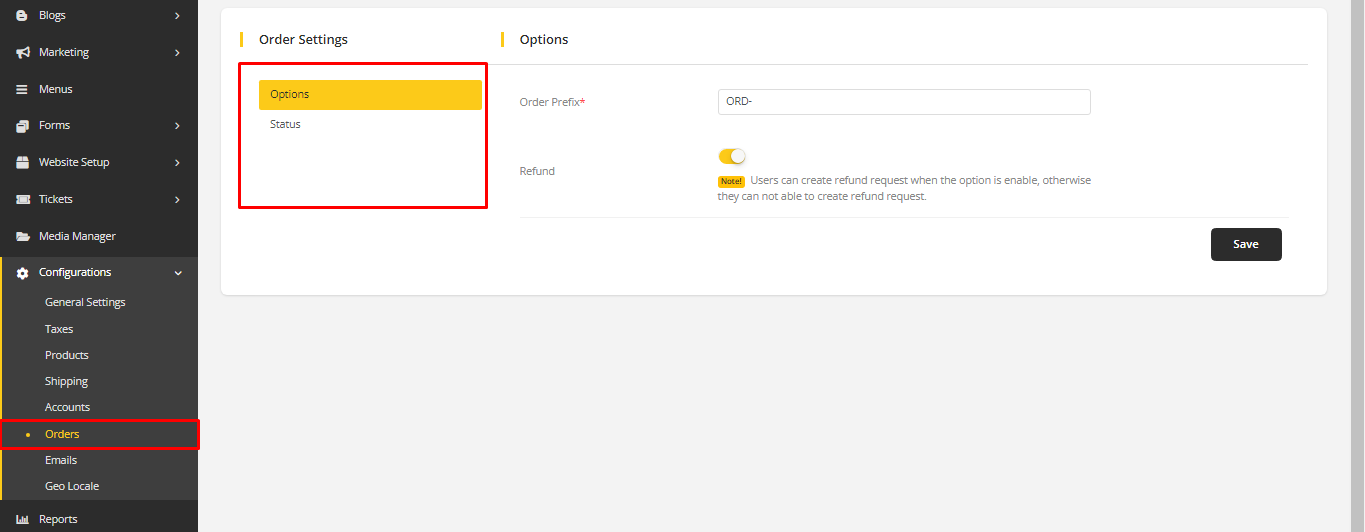 User tab of User exporting