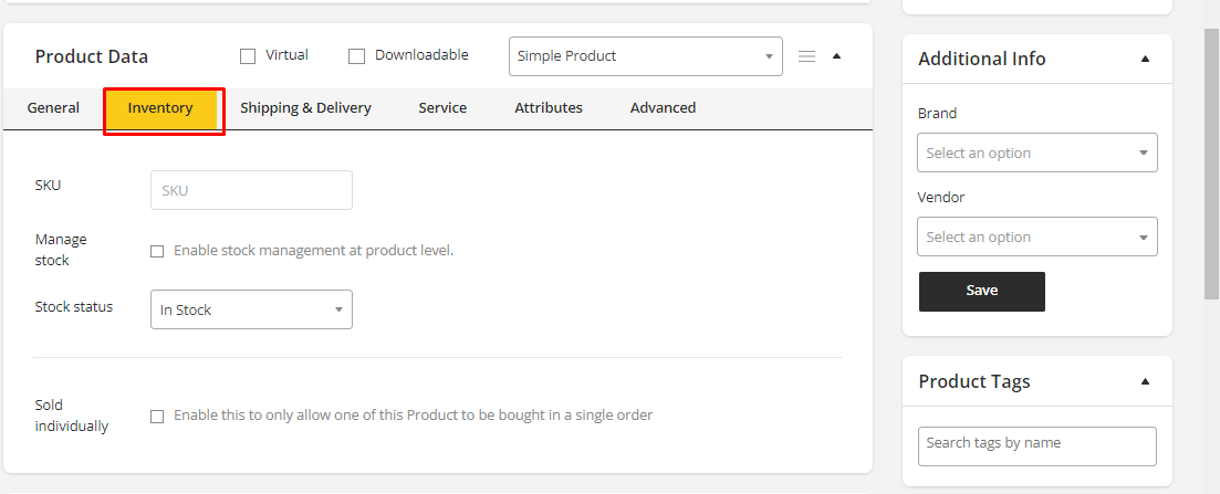 User tab of User exporting