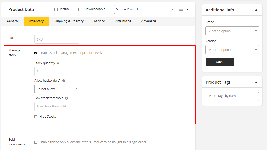 User tab of User exporting