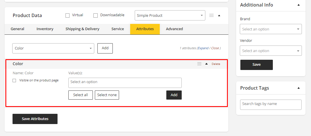 User tab of User exporting