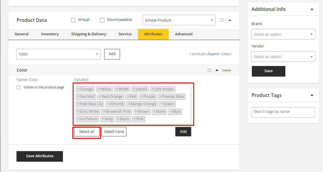 User tab of User exporting