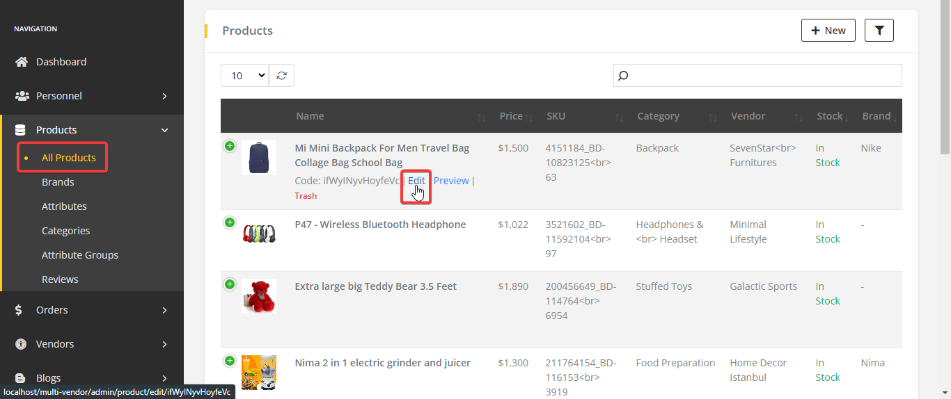 User tab of User exporting