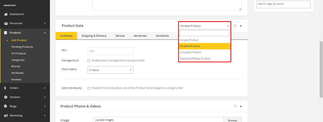 User tab of User exporting