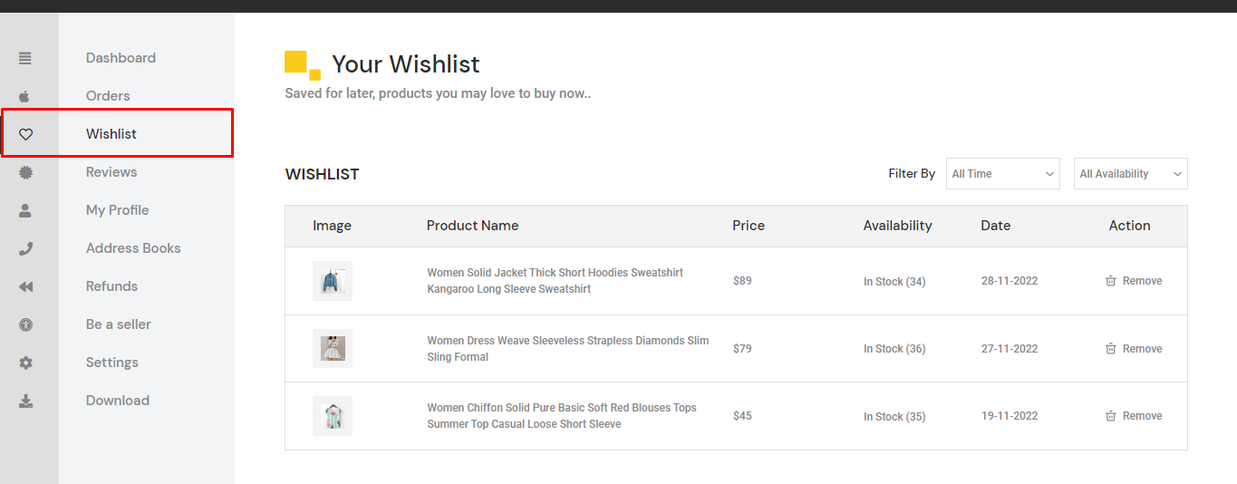 User tab of User exporting