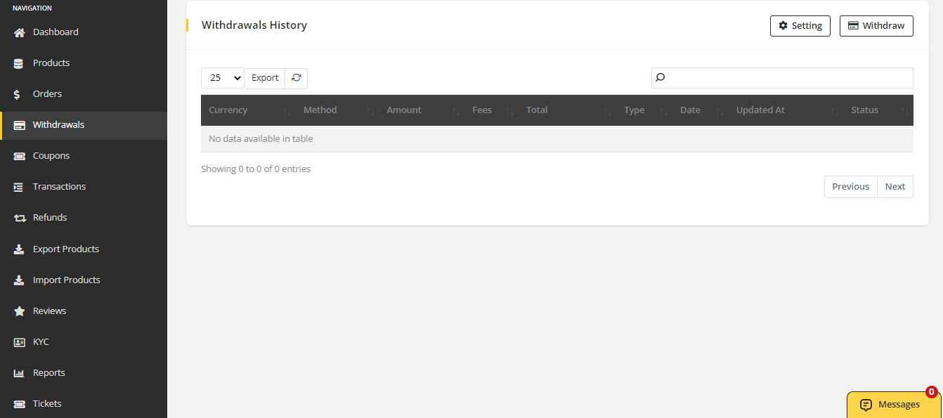User tab of User exporting