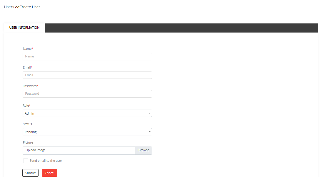 User tab of User add form