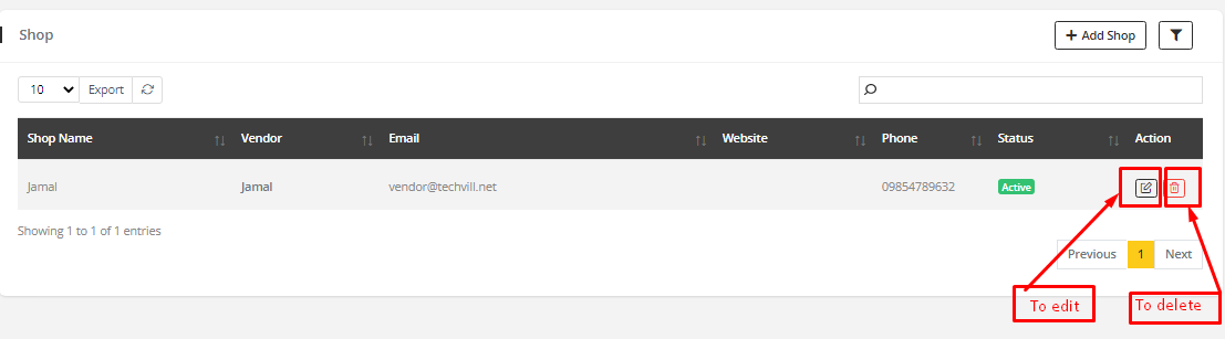 Vendor tab of edited